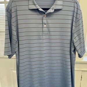 Peter Millar Men’s Summer Comfort Light Blue White Black Striped Polo Golf Shirt